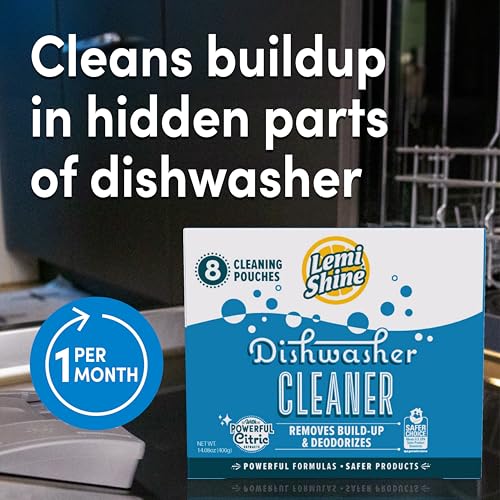 Image of Lemi Shine Natural Dishwasher Cleaner & Deodorizer - 14.08 oz (8 Pack) | Hard Water Citric Acid Cleaning Powder - Lemon Scented Eco-Friendly Dishwasher Cleaner & Deodorizer