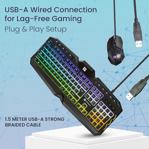 Image of Portronics Ki-Pad 5 Wired Gaming Keyboard & Mouse Combo, 7-Button Mouse Control, 19 Anti-Ghosting, Multimedia Keys, Cool RGB Backlight, 1.5M Cable Length, Compatible with Desktop PCs, Laptops (Black)