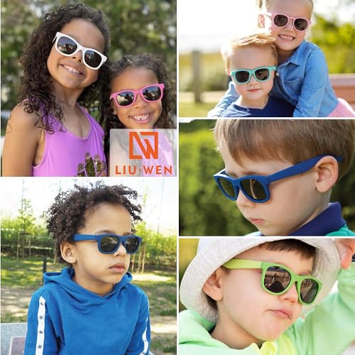 LIU·WEN Kids Polarized Sunglasses for Boys Girls - Square Flexible TPEE Rubber Frame Toddler Shades for Age 2-72