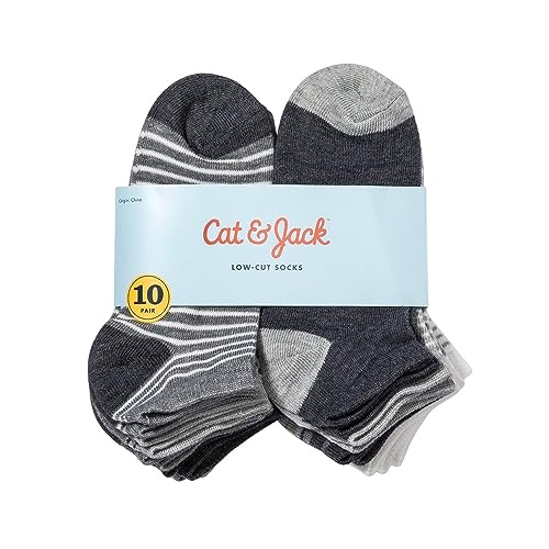 Boys' 10pk Lightweight No Show Socks - Compatible with Cat & Compatible with Jack Black/Compatible with White Size M2