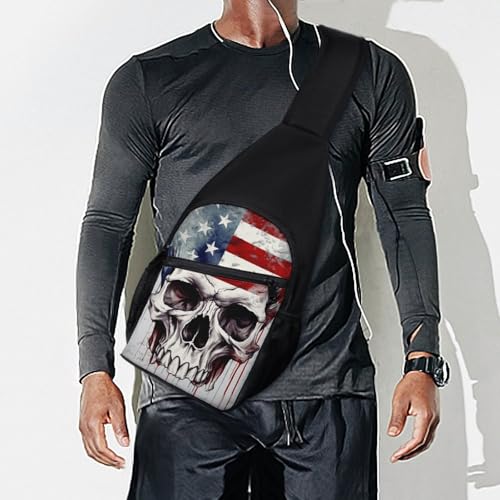 Mochila bandolera ligera con calavera y bandera americana miniatura 7