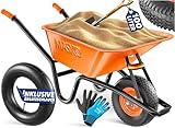 MASKO® Carriola da costruzione Carriola da giardino 100 litri 250 kg Pneumatici con cerchio in acciaio + tubo di ricambio Tubo per carriola, telaio in acciaio zincato Carriola da giardino