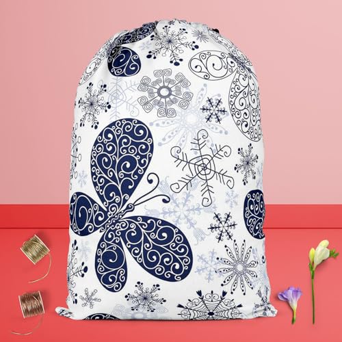Image of ArtzFolio Snowflakes & Butterflies | Reusable Sack Bag | Bag for Gym, Storage, Vegetable & Travel