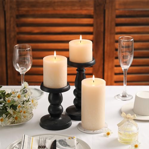 Mirascents IVORY 3X4 Inch Ivory Pillar Candles Set Of 3 - Hand-Poured Unscented Candles, Long Clean Burning thumb #3