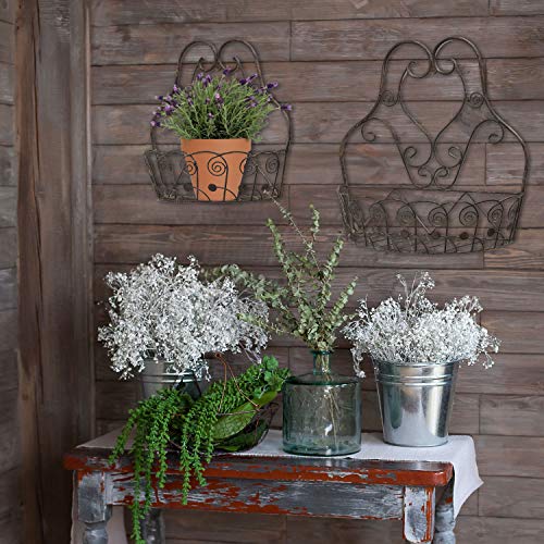 Whw Whole House Worlds French Country Wall Basket For Plants, Set Of 2, Crested Arabesque, Curled Iron, Bronze Tone, Garden Pot Holders, 1-15 1/2 X 5 1/2, And 2-12 1/2 X 5 1/2 Inches #TOP1