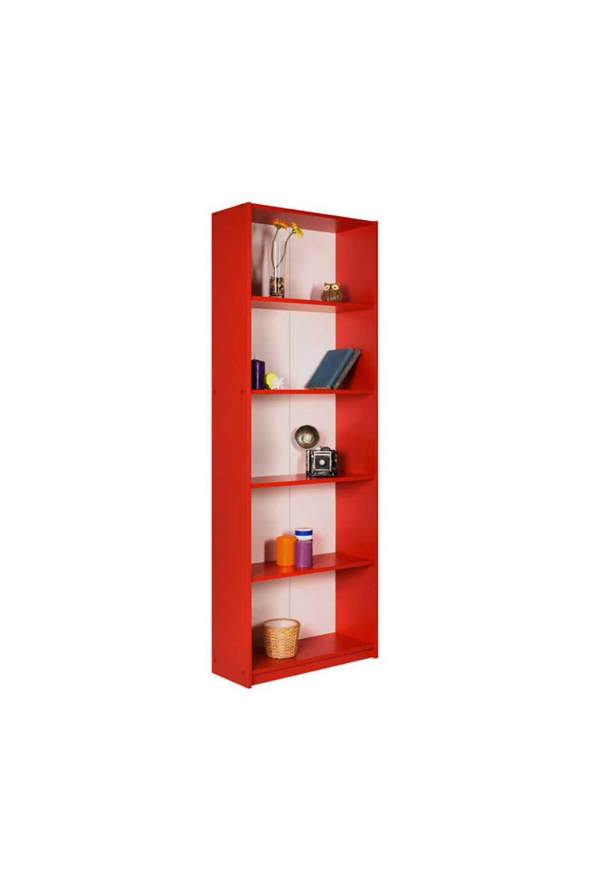 Adore Mobilya Furniture Max Large 5 Shelves Modern Storage Shelving Unit, 58 cm Width x 170 cm Height x 23 cm Depth, Red