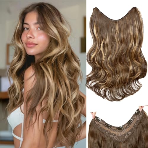 Image of Set of 1 Synthetic 24Inches 5ClipsBased Curly Hair Extension for Women (Golden Highlighted)