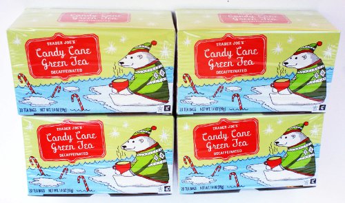 Trader Joe's Candy Cane Green Tea, Decaffeinated - 20 Tea Bags, 1.4oz - 4 PACK