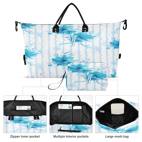 CEBUGI Boho Blue Floral Quilted Duffle Bag for Women Large Carry On Travel Weekend Bag Hospital Bags for Labor and Delivery2