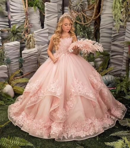 Tulle Flower Girl Dress for Wedding Floral Applique Pageant Ball Gown Dress for Girls Princess Party Dress2