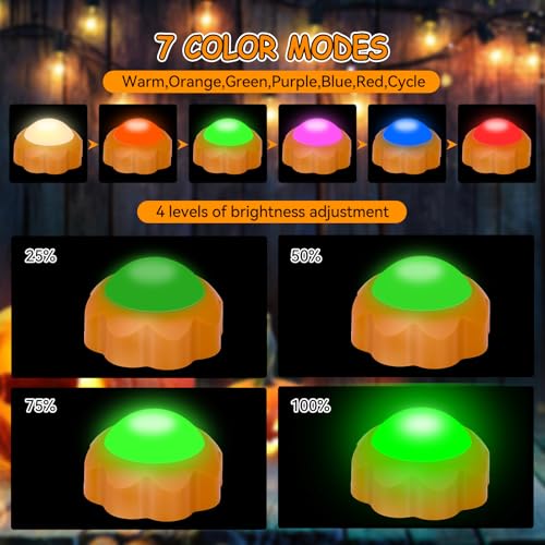 Image of Halloween Pumpkin Lights Battery Operated, Remote Control Always On /Colorful Candlelight Ambient Light Multi-Function Timing Bedside Light for Bedroom