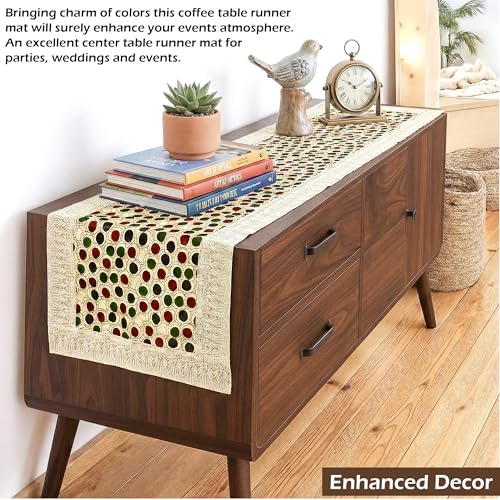 Image of Kuber Industries 72x18 Inch PVC Table Runner for Wedding and Family Dinners | Reusable Centre and Dining Table Runner | Dot Design - Multicolour
