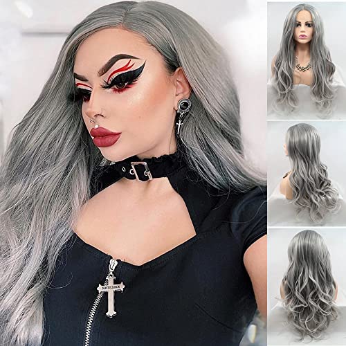 Drag Queen Ombré-Perücke, hellgrau, Lace-Front-Perücke, freundlich, lang, Kunsthaar, Pastellgrau, für Damen, Cosplay, Make-up, Party, Reisen Cover
