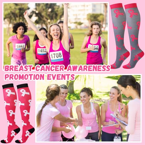 Cindeer 3 Pairs of Breast Cancer Awareness Socks Pink Ribbon Football Knee High Socks for Woman Men Adults2