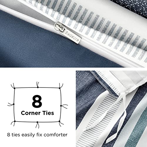 Image of Bedsure Duvet Cover King Size - Reversible Striped Duvet Cover Set with Zipper Closure, 3 Pieces Blue Bedding Set with 8 Corner Ties and 2 Pillow Shams 20 inchx36 inch