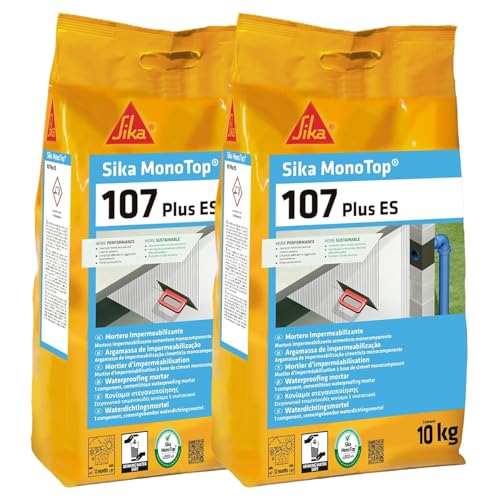 Sika - mortero impermeabilizante - Sika Monotop 107 Plus ES - uso en interior y exterior - hormigón, mortero, piedra y fibrocemento - 10 kg (Paquete de 2)