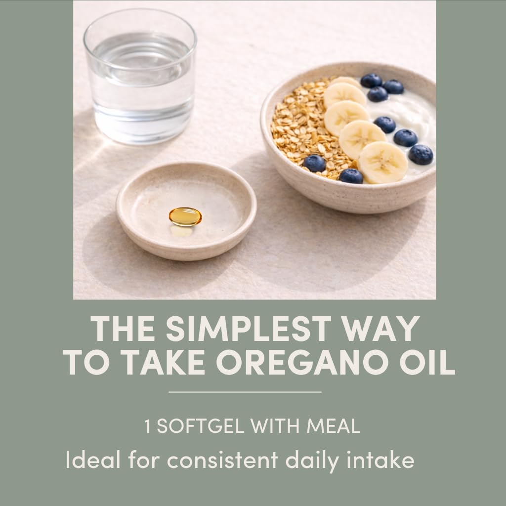 Olio Selvatico Vegano di Origano Capsule Biologico, 86-90% Carvacrolo - Supporto Immunitario e Digestivo, Antiossidante Naturale, Vegano, Non OGM, 60 Capsule (60 Sofgel/1 Confezione)