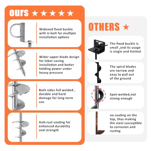 Image of Eurmax USA Ground Anchors Heavy Duty Adjustable L-Shaped Head Shed Tent Stakes Trampoline Anchors, Trampoline Stakes for Sheds,Swing Sets,Mobile Home,Carports Set of 4(Silver)