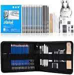 H & B Drawing Pencils Set, 33 Pieces Sketch Pencils & Drawing Kit, Includes Sketch Pad, Graphite Pencils, Charcoal Sticks and Eraser, Supplies for Artists/Adults