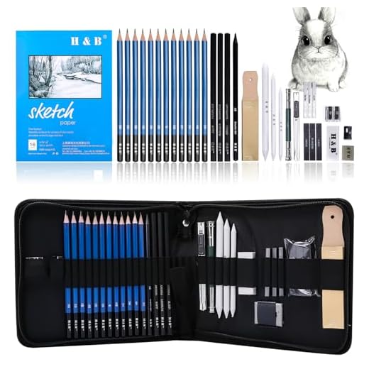 H & B Sketching Pencils Set, 33-Piece Drawing Pencils and Sketch Kit, Complete Artist Kit Includes Sketch Pad, Graphite Pencils, Charcoal Sticks and Eraser, Professional Sketch Pencils Set for Drawing
