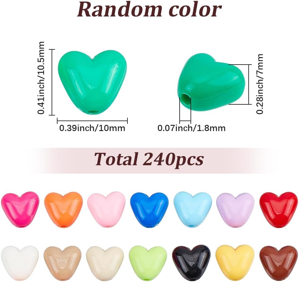 SUNNYCLUE 240Pcs Heart Acrylic Beads Heart Shaped Bead Spacers 10mm Multicolor Valentines Love Charms Crystal Loose Spacer for Jewelry Making DIY Crafts Earrings Necklaces Bracelet Mothers Supplies - Image 2