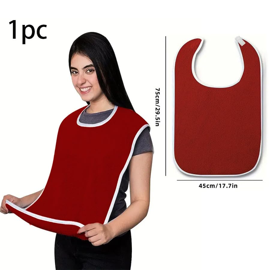 CUREPACK Adult Bibs - Waterproof Apron Set for Men, Women for Eating with Adjustable Strap - Washable Reusable Large Terry Cloth for Elderly, Seniors and Disabled | Red | Set of 1 - Image 8 thumbnail