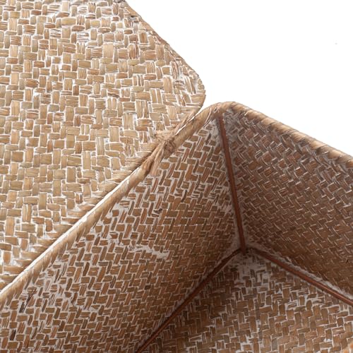 Rattankorb Aufbewahrungskorb aus Seegras mit Deckel Natürliches Material (Weißwäsche Mittel 30cmx18cmx15cm H) – Ansicht 4