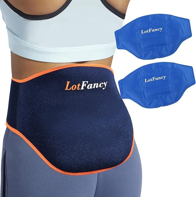LotFancy Almohadillas de refrigeración para la espalda con cierres de velcro de 20 x 33 cm, 2 acumuladores grandes de gel para dolores musculares, compresas reutilizables para aliviar el dolor de