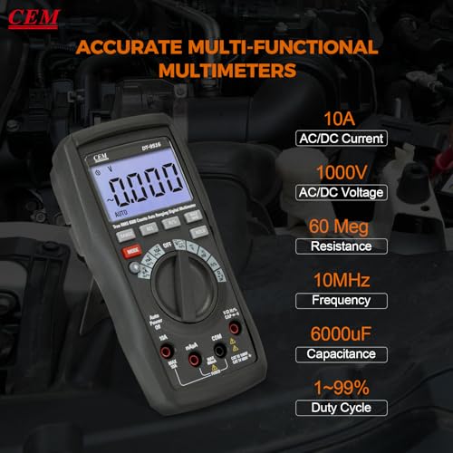 Image of CEM Digital Multimeter DT-9516,VFD Auto-Range 6000 Counts True-RMS 1000V AC /DC NCV, Measures Voltage Current Resistance Capacitance Frequency Duty Cycle,Tests Diodes Transistors,1KHZ