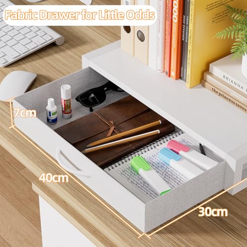 Miniatura 3 de Oyrreu Soporte Para Impresora De Escritorio De 2 Niveles Con Cajón De Tela Y Estante Abierto, Mesa Con Almacenamiento Para Impresora, Oficina En Casa, Impresora 3d, Fax, Escáner, Blanco