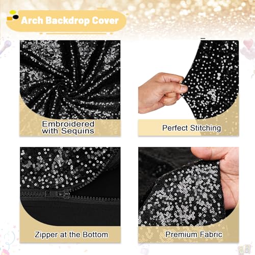 Image of Graduation Arch Backdrop Cover Set of 2 (7.2ft+6ft) Black Gold Sequin Arch Backdrop Balloon Arch Cover Party Decorations for Birthday Party Ceremony Events Decor