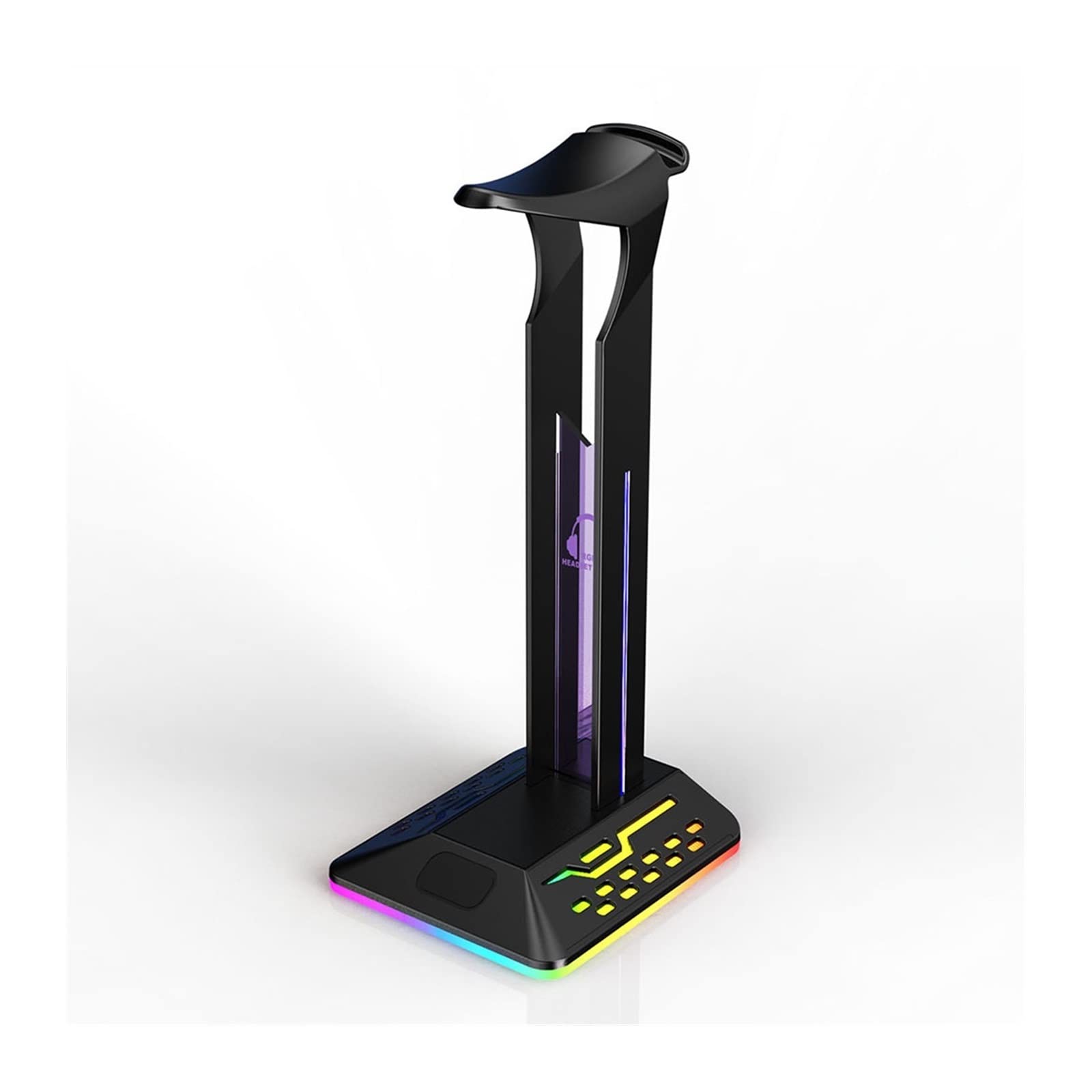 Supporto per cuffie RGB con porta di ricarica USB, supporto per cuffie da gioco da scrivania con 7 modalità di illuminazione e base in gomma antiscivolo, adatto a tutti gli accessori per auricolari