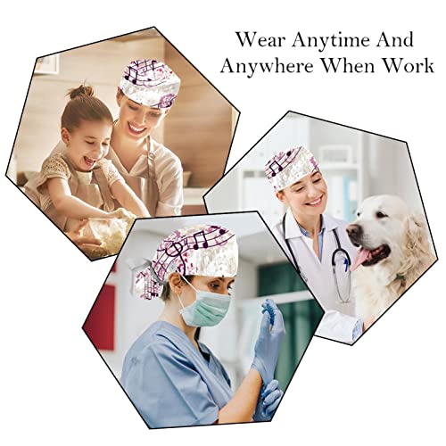 Chapeaux bouffants JDEZ pour la cuisine et les soins médicaux avec imprimé floral musical - 6