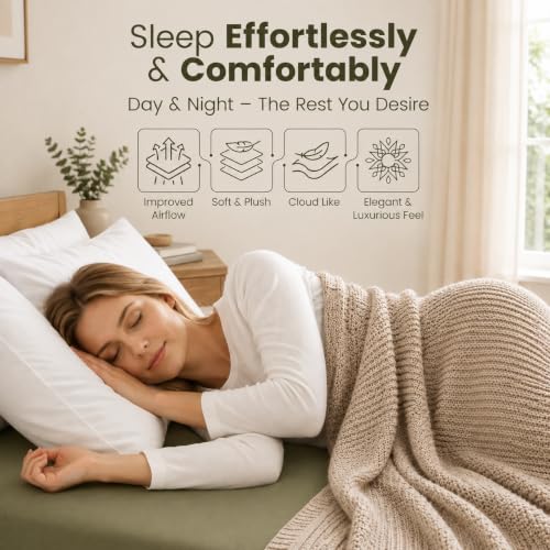 Image of LINENWALAS 100% Cotton Bedsheet with Pillow Cover for Single Size Bed, Natural Soft 400tc Long Staple Imported Egyptian Cotton Premium Oeko-Tex Certified Bed Sheet (60 inch x 90 inch, Moss Green)