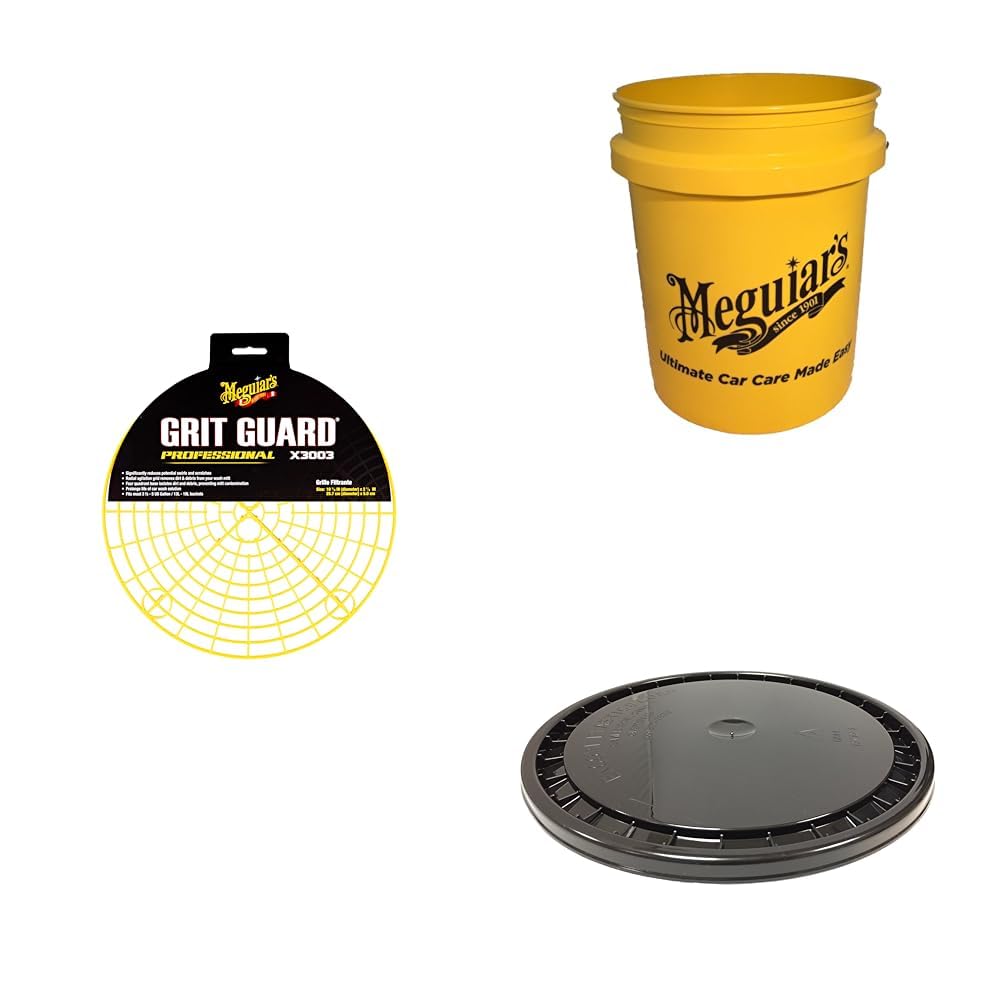 MEGUIAR'S X3003 Griglia Professionale Lavaggio Auto (Secchio Venduto separatamente), Giallo - Include Grande Secchio Giallo per Lavaggio Auto & Coperchio Nero RG204 per Secchio Lavaggio Auto
