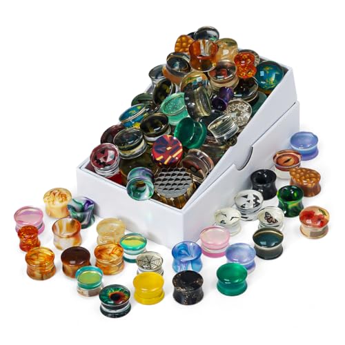COOEAR 10 Pairs Acrylic Ear Tunnels Random Style Gauges Flesh Tunnels Plugs Stretchers Expander Double Flared Ear Piercing Jewelry.