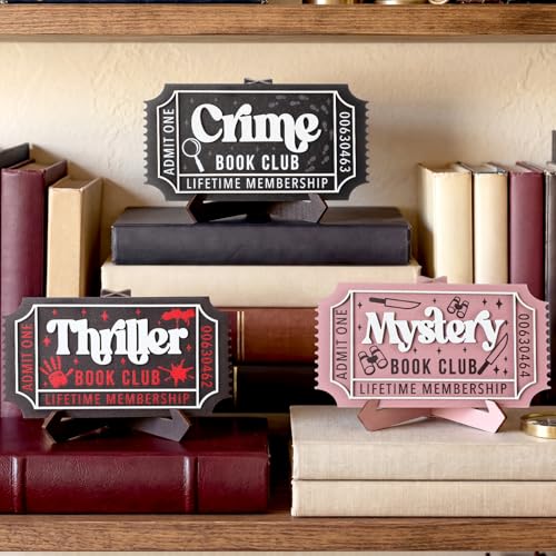 Qunclay 3 Pcs Book Shelf Decor, Spooky Mystery Sign, Wooden Library Decor