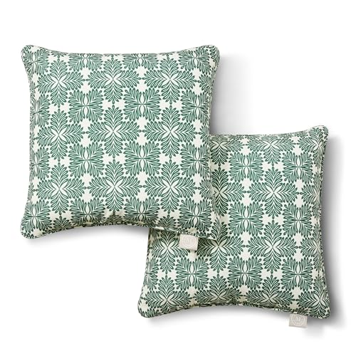 Martha Stewart Tulum Indoor Outdoor Decorative Pillow 2-Pack Set, UV Fade Resistant, Water Repellent, Printed Modern Design, Green, 18