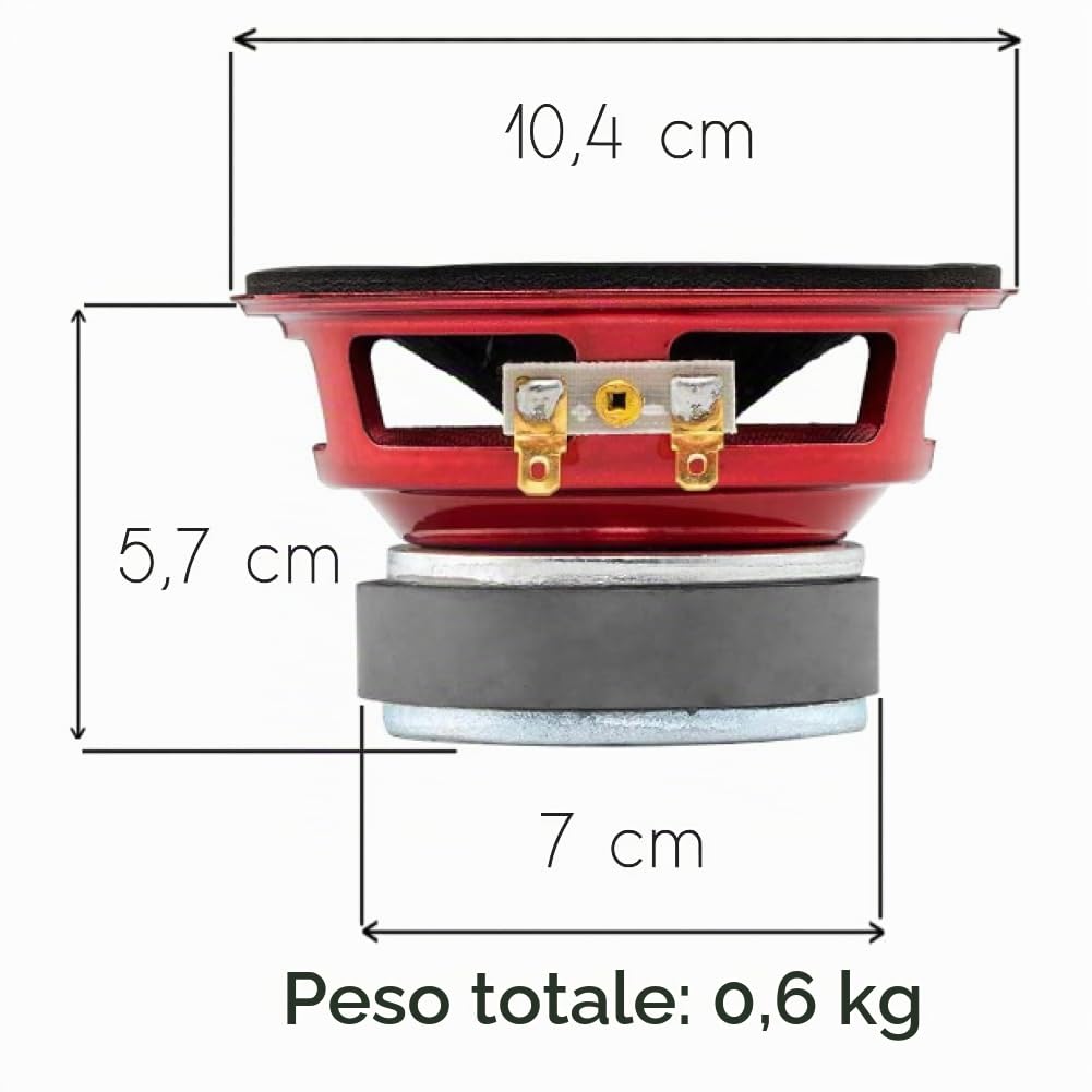 1 KIT SET PER DS18 PRO-X4M midrange da 10 cm 100 mm 4" di diametro, 100 watt rms e 200 watt max, impedenza 8 ohm, sensibilità di 85,7 db spl, 1 pezzo + faston di montaggio