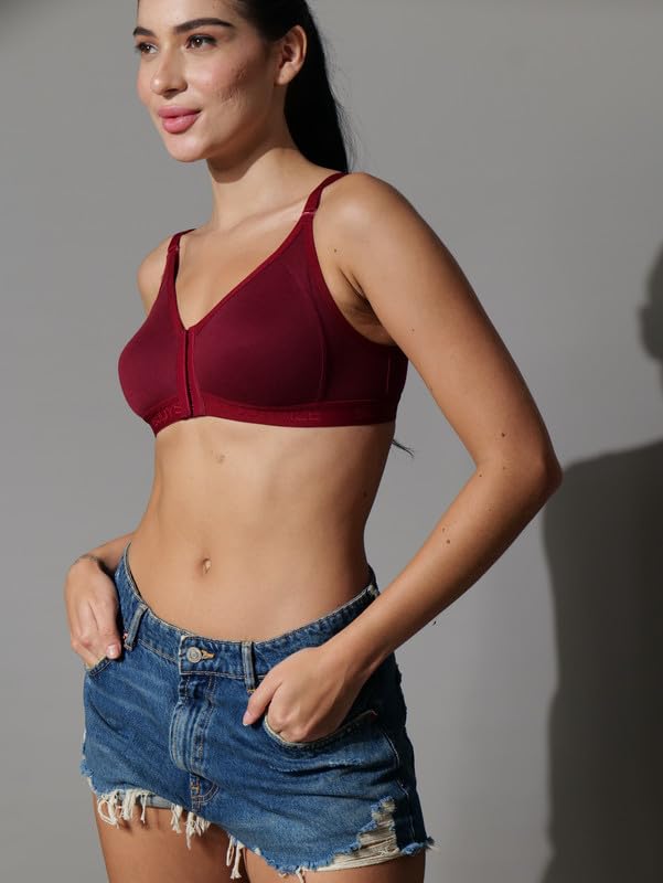 Image of BODYSIZE Cotton Front Open Bra for Women Daily Use | Non-Padded, Non-Wired | Sweat Absorbent Seamless Bra | Full Coverage Regular Wear | Twin Hook Adjuster (Cup Size: B)