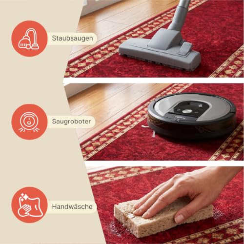 TAPISO Anti Rutsch Teppich Läufer rutschfest Brücke Meterware Oriental Rot Gelb Ornament Design Meliert Flur Küche Wohnzimmer 80 x 240 cm – Ansicht 3