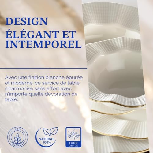 Ensemble de service 24 pièces, vaisselle durable pour 6 personnes