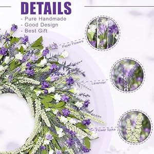 Artgar 26 Inch Spring Wreaths for Front Door, Spring Summer Lavender Paper Flower Wreaths for Home Farmhouse Windows Walls Porch Wedding Indoor Outdoor Decor for All Seasons (Purple) Artgar 26 Inch Spring Wreaths for Front Door Spring Summer Lavender Paper Flower Wreaths for Home Farmhouse Windows Walls Porch Wedding Indoor Outdoor Decor for All Seasons Purple