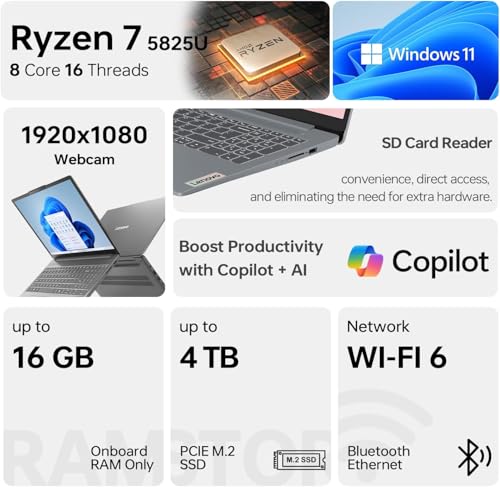 Image of Lenovo Ideapad Slim 3 Laptop for Student & Business Thanksgiving Edition with Microsoft Office, Backlit Keyboard, AMD Ryzen 7 5825U, 15.6 inch FHD Display, 16GB RAM, 2TB SSD, Windows 11 Pro, WOWPC USB