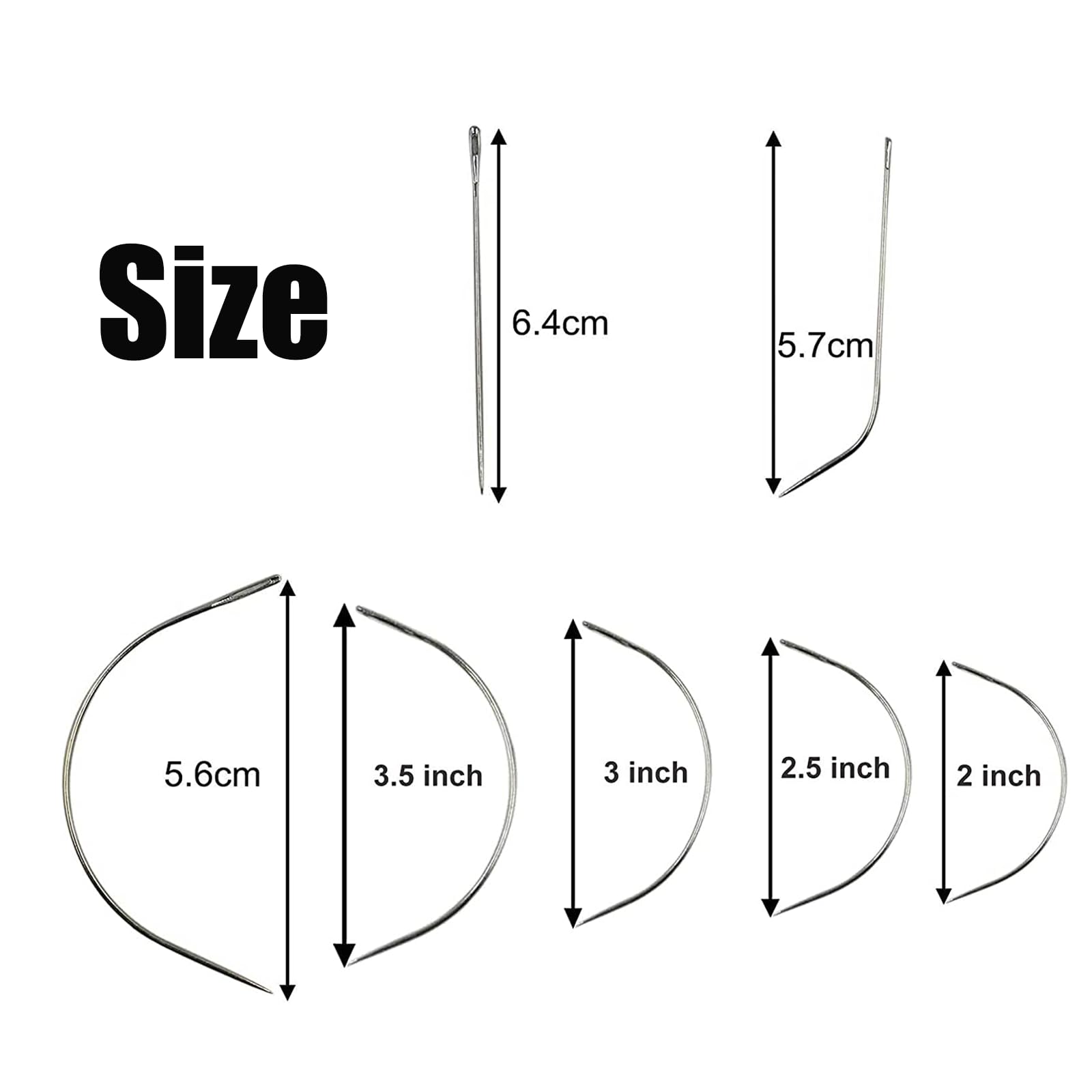 J I C Gebogene Handnähnadeln 35 Stück - Für Perücken, Leder, Teppich, Sofa, 6,3 & 8,9 Cm