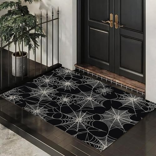 Felpudo de entrada 60x90 cm lavable con patrón de telaraña negro 3
