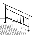 Outdoor Stair Railing Fit for 1-5 Steps with Fence Transitional Handrails for Outdoor Steps Wrought Iron Handrail Adjustable Step Handrail with Installation Kit, Matte Black