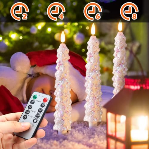 Image of Funtery 12 Pcs Flameless Christmas Tree LED Candles, Colorful, Snowfall | 9.7 Inch LED Taper Christmas Candles Battery Operated,Flameless Flickering, for Xams Holiday Party Room House Home Decor