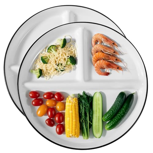 JJUNW 2Pcs Porcelain Division Dinner Plates, 9 Inch 3 compartment Divided Plates for Adults for Balanced Meals, Diabetes and Weight Loss JJUNW 2Pcs Porcelain Division Dinner Plates, 9 Inch 3 compartment Divided Plates for Adults for Balanced Meals, Diabetes and Weight Loss