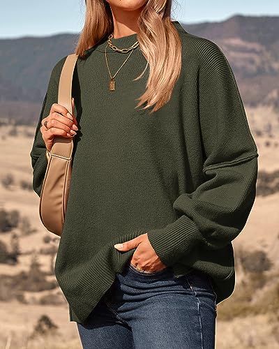 PRETTYGARDEN Women's Oversized Sweater 2025 Casual Fall Outfits Crewneck Long Sleeve Side Slit Chunky Knit Pullover Tops4